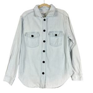 Velvet Heart Denim Shacket Women Size L Light Wash Blue Shirt Jacket Button Up